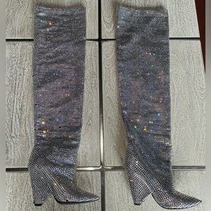Saint Laurent Swarovski Crystal Embellished Niki 105 Thigh High Boots 38